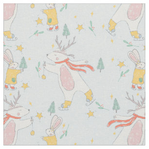 Winter-Wald-Bär-Hasen-Muster Stoff