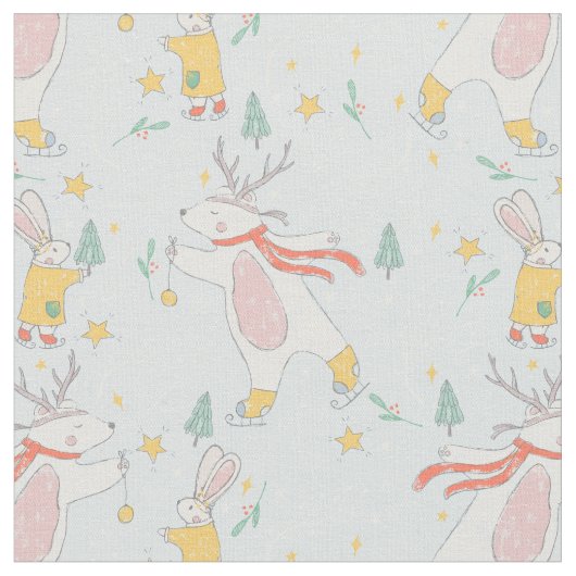 Winter-Wald-Bär-Hasen-Muster Stoff (Nahaufnahme)