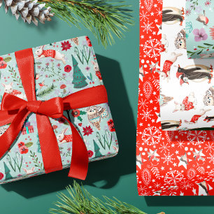 Winter-Wald-Blau- und rote-Tiere-Waldmuster Geschenkpapier Set