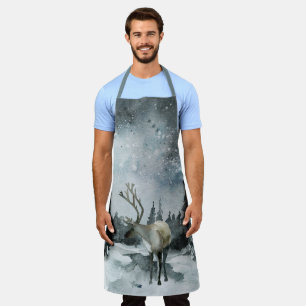 Winter-Wald-Forst-Hirsch-Nachtsky Apron Schürze