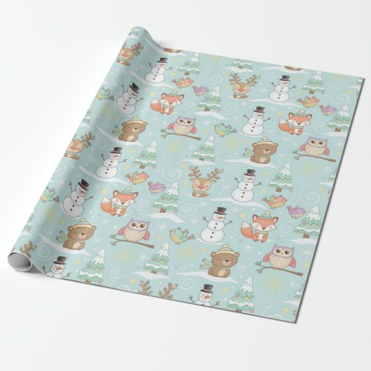 Winter-Wald-Freunde – Süßes Weihnachtsmuster Geschenkpapier (Ungerollt)