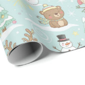 Winter-Wald-Freunde – Süßes Weihnachtsmuster Geschenkpapier (Rolleneckpunkt)
