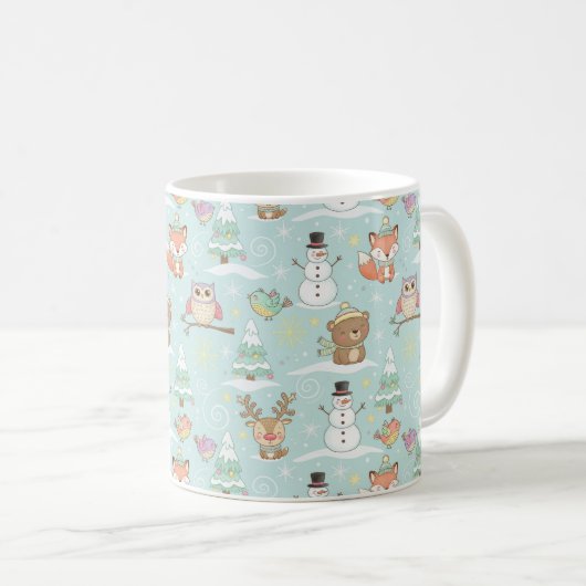 Winter-Wald-Freunde – Süßes Weihnachtsmuster Kaffeetasse (VorderseiteRechts)