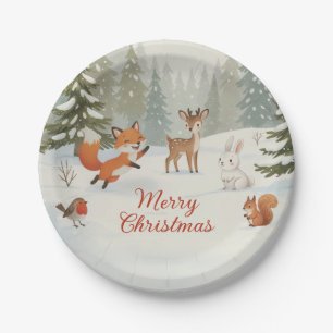 Winter-Wald Frohe Weihnachten Waldtiere Pappteller