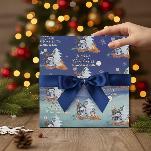 Winter-Wald-Fuchs- und Schneemann-Geschenkpapier  Geschenkpapier