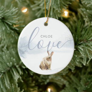 Winter-Wald-Hasen-Liebe-Schrift Keramik Ornament