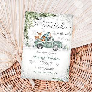 Winter-Wald-LKW-Baby-Shower-Einladung Einladung