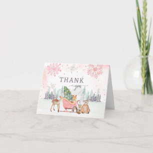 Winter-Wald-Rosa-Baby-Shower-Dankeskarten Dankeskarte