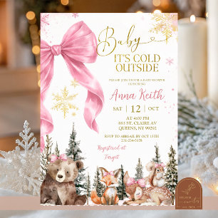 Winter-Wald-Schleife Rosa Baby Shower Einladung