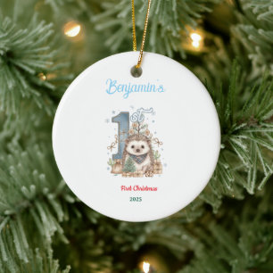 Winter-Wald-Tier Baby Erster Geburtstag Keramik Ornament