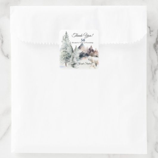 Winter-Wald-Wasserfarbsticker Quadratischer Aufkleber (Tasche)