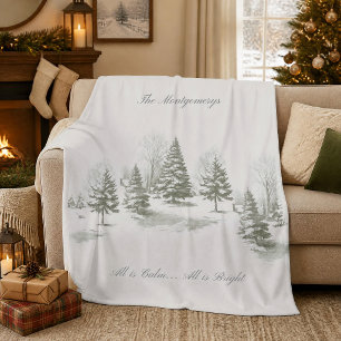 Winter-Wald-Weihnachtsbaum-Kiefer-Monogramm Fleecedecke