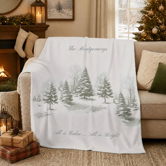 Winter-Wald-Weihnachtsbaum-Kiefer-Monogramm Fleecedecke
