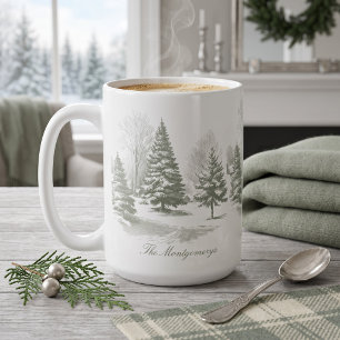 Winter-Wald-Weihnachtsbaum-Kiefer-Monogramm Kaffeetasse