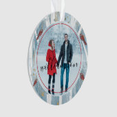 Winter-Waldbirken-Bäume u. rotes Kardinals-Foto Ornament (Vorderseite)