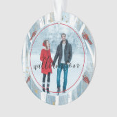 Winter-Waldbirken-Bäume u. rotes Kardinals-Foto Ornament (Vorderseite)