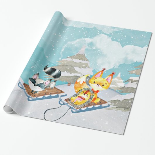 Winter-Waldfreunde - Fox Igel Illustration Geschenkpapier (Ungerollt)
