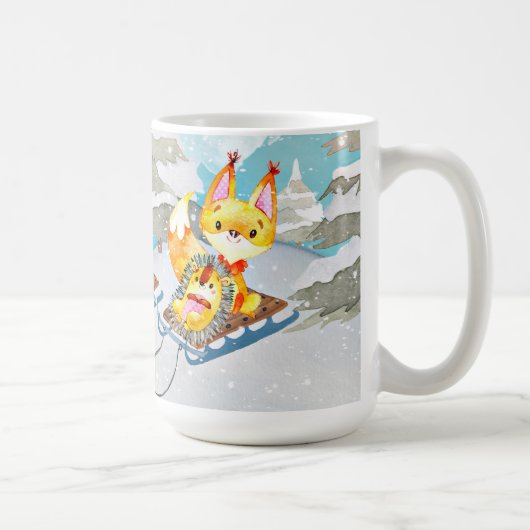 Winter-Waldfreunde - Fox Igel Illustration Kaffeetasse (Rechts)