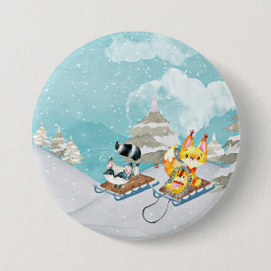 Winter-Waldfreunde - Fox-Igels-Illustration Button