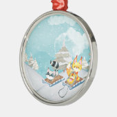Winter-Waldfreunde - Fox-Igels-Illustration Silbernes Ornament (Links)