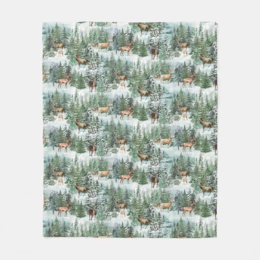 Winter-Waldhirsche Fleecedecke (Vorderseite)