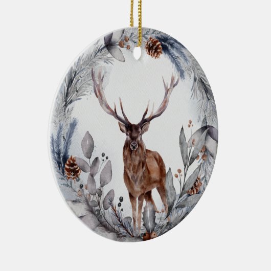 Winter-Waldhirsche Keramik Ornament (Rechts)