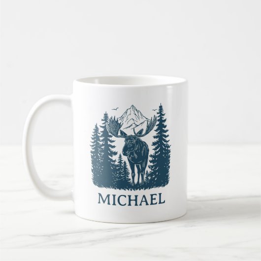 Winter Waldlandschaft Elch Personalisiert Kaffeetasse (Links)