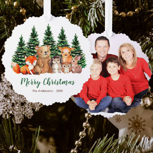 Winter-Waldtiere Aquarell Frohe Weihnachten Ornament Karte