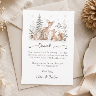 Winter-Waldtiere Baby Shower Danksagungskarte