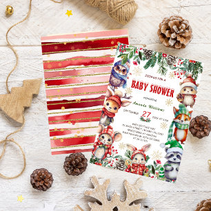 Winter-Waldtiere-Babyshower Einladung