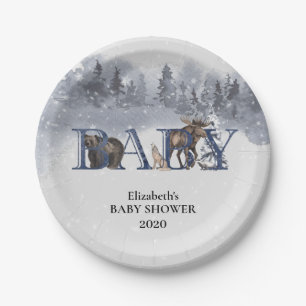 Winter-Waldtiere-Feiertagsbär-Elch Pappteller