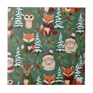 Winter-Waldtiere Festlicher Charme Fliese