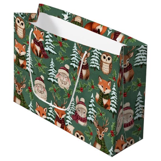 Winter-Waldtiere Festlicher Charme Große Geschenktüte (Vorderseite Schrägansicht)