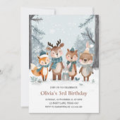 Winter-Waldtiere-Geburtstag Einladung (Vorderseite)