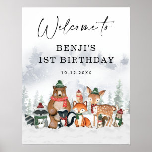Winter-Waldtiere Geburtstagsparty Willkommen Poster