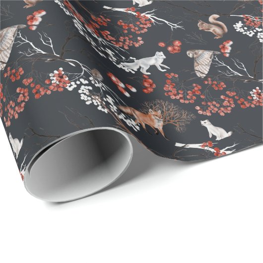 Winter-Waldtiere Geschenkpapier (Rolleneckpunkt)