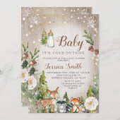 Winter-Waldtiere kalt Außendusche Einladung (Vorne/Hinten)