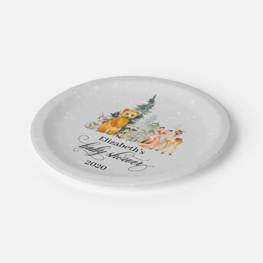 Winter-Waldtiere Urlaub Pappteller (Schrägansicht)