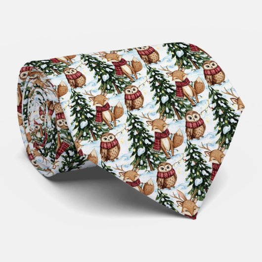 Winter-Waldtiere Weihnachtsmuster Krawatte (Gerollt)