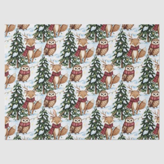 Winter-Waldtiere Weihnachtsmuster Seidenpapier (Vorderseite)