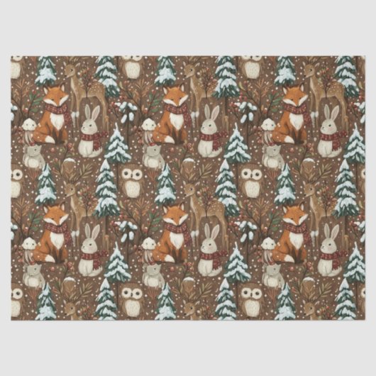 Winter-Waldtiere-Weihnachtsmuster Seidenpapier (Vorderseite)