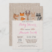 Winter-Waldtiermädchen-Babyparty-Einladung Einladung (Vorne/Hinten)