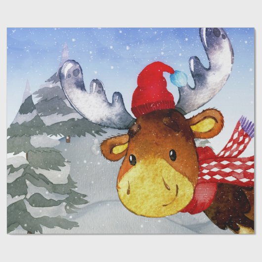 Winter-Waldwaldfreund-Rotwild-Illustration Geschenkpapier (Flach)