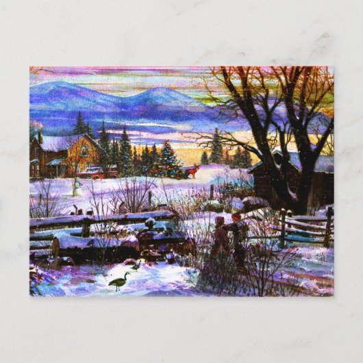 Winter Walk Zuhause Boy Girl & Dog Postkarte (Vorderseite)