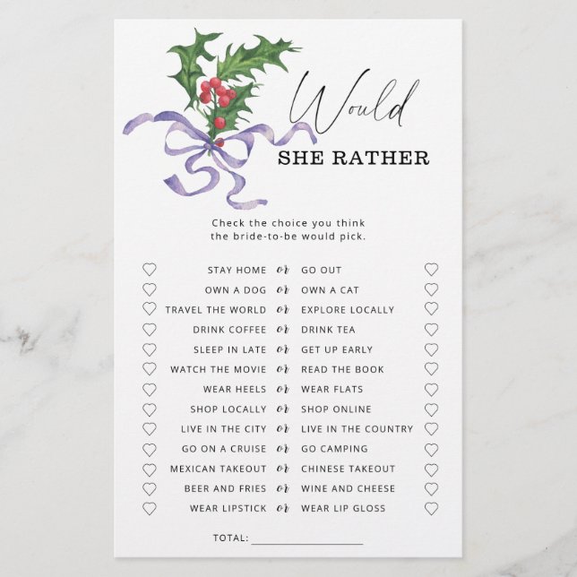 Winter Wäre sie lieber Brautparty (Vorderseite)