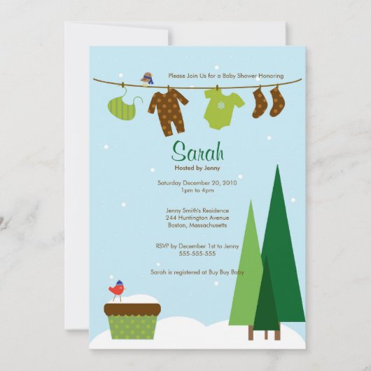 Winter-Wäscheleine-Babyparty laden ein Einladung (Vorderseite)