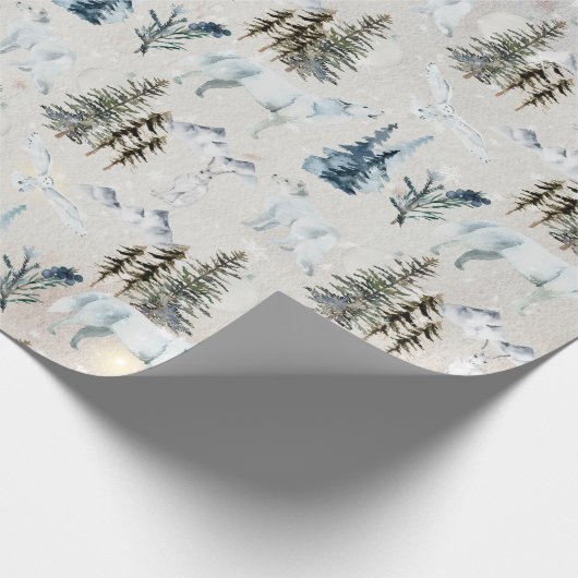 Winter Wasserfarbe Arktische Hase Wolf Fox Schneea Geschenkpapier (Ecke)