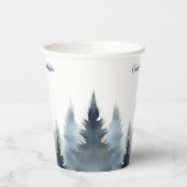 Winter Wasserfarbe Blaue Pinienwälder Hochzeit Pappbecher (Links)