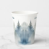 Winter Wasserfarbe Blaue Pinienwälder Hochzeit Pappbecher (Rechts)