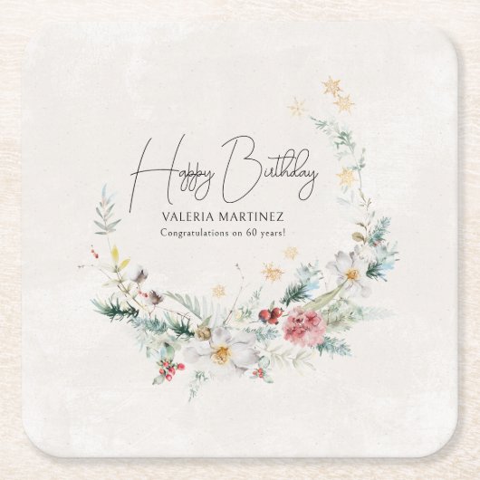 Winter Wasserfarbe Blume Schneeflocke 60. Geburtst Rechteckiger Pappuntersetzer (Vorderseite)